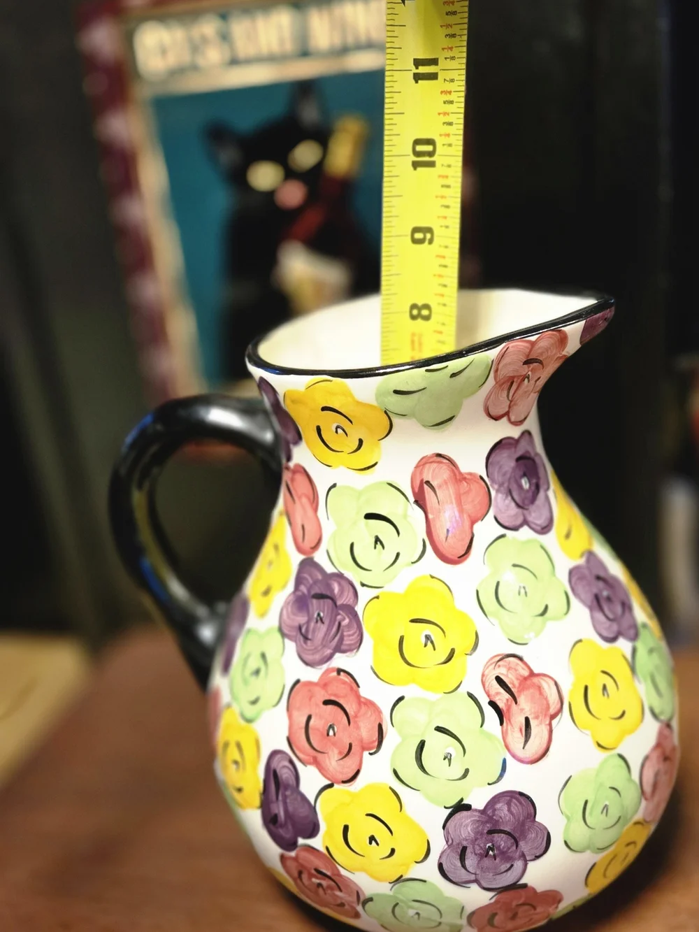 Pier 1 Multicolor Floral Ceramic Pitcher - Yellow, Green, Purple, Red, Black